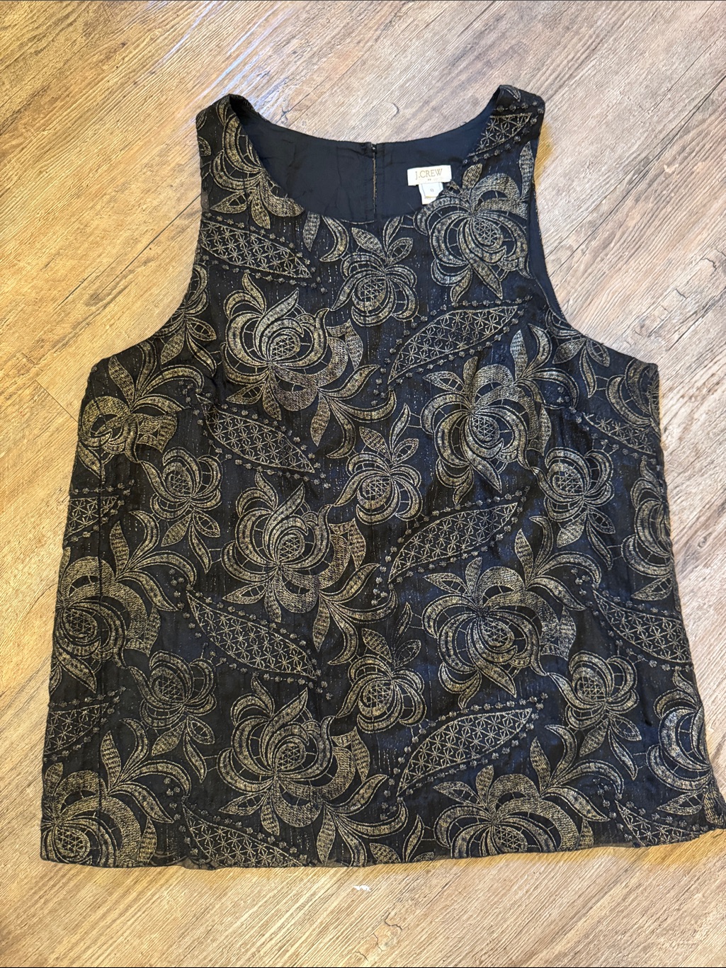 J. Crew Black And Gold Floral Jacquard Tank Cami